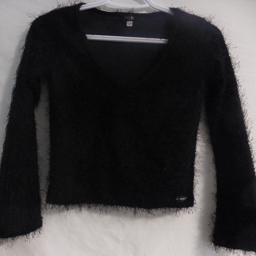 GUESS JEANS black long sleeve fuzzy sweater NWOT